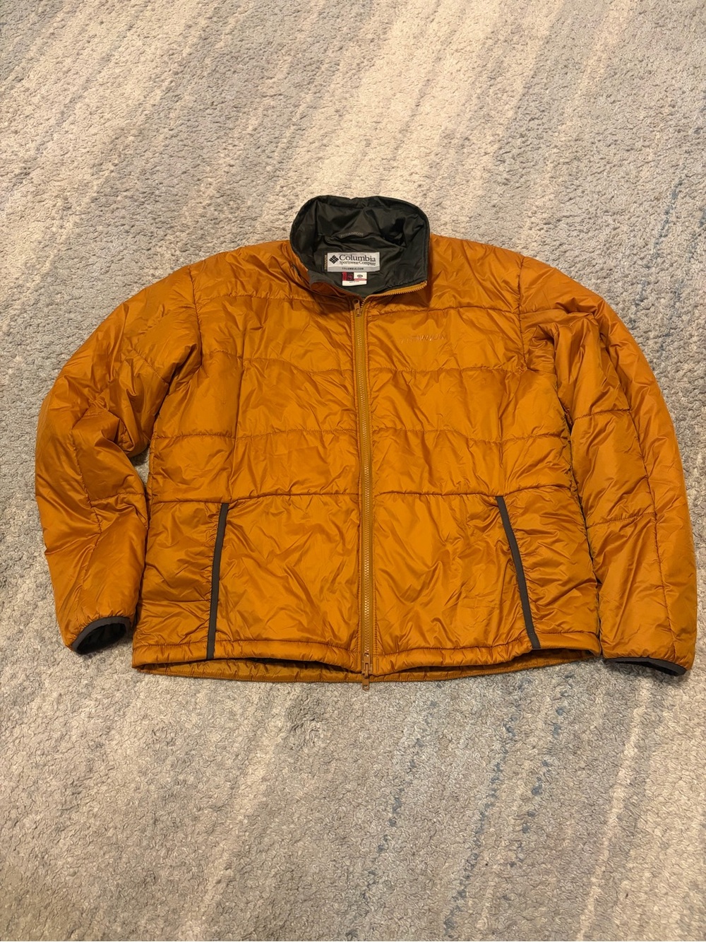 Columbia Titanium Mens XXL Interchange Puffer Jacket Insulated Gold Mustard EUC